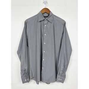 Theory Sylvain Striped Button Down Long Sleeve Dress Shirt Gray White Size Large